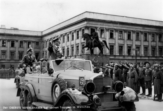 Adolf Hitler arrives in Warsaw after the Polish capitulation